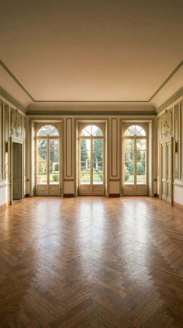 La stessa sala vuota, prima dell'allestimento