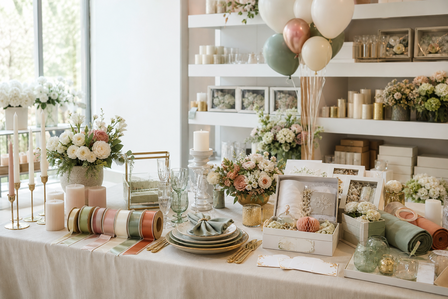 Materiali per decorazioni di eventi disposti in studio